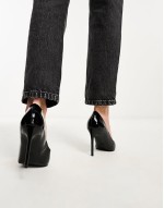 Paphos pointed high heeled court shoes in black patent