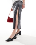 Wide Fit Saint block mid heeled shoes in black