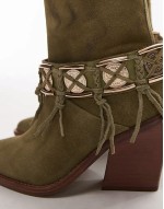New-kole fringe western ankle boots in khaki suede