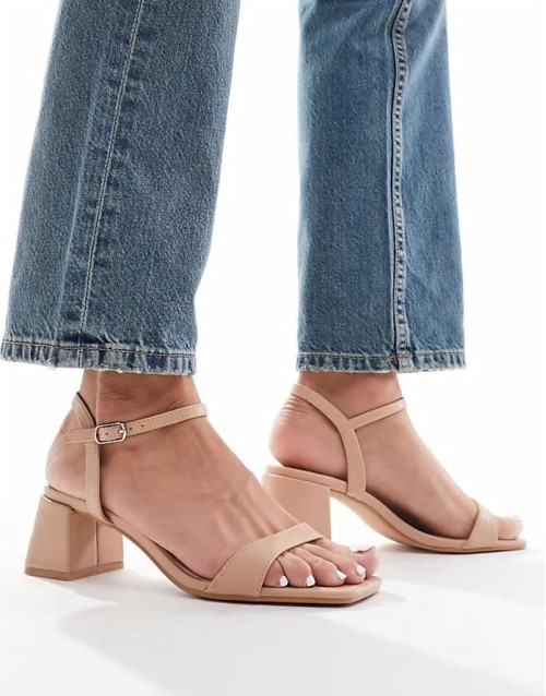 low block heeled sandals in beige